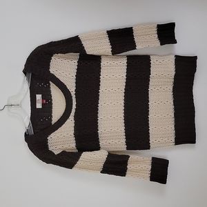Lei Knit Brown & Cream Striped Sweater Juniors M